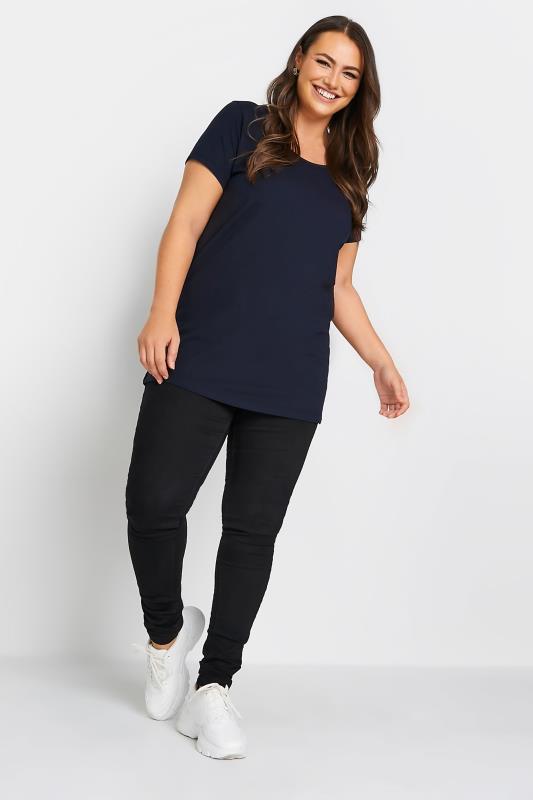 Plus Size Navy Blue Longline T-Shirt | Yours Clothing 2