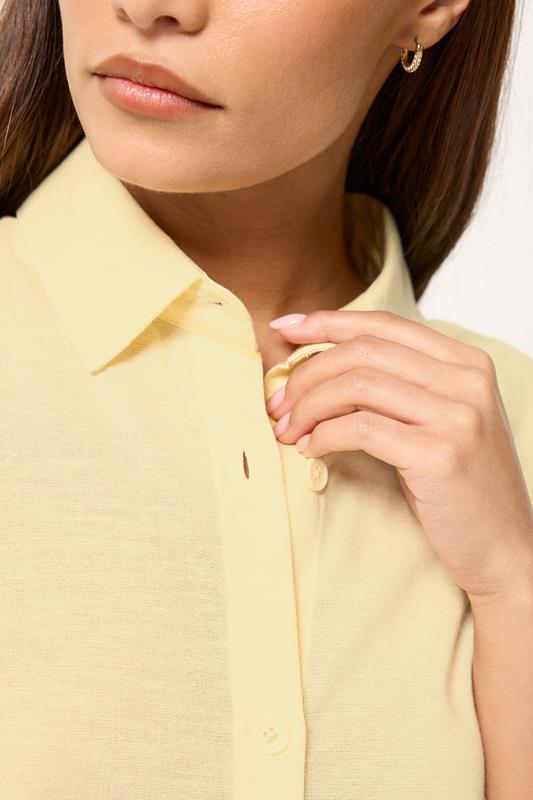 PixieGirl Petite Women's Yellow Short Sleeve Linen Shirt | PixieGirl 4