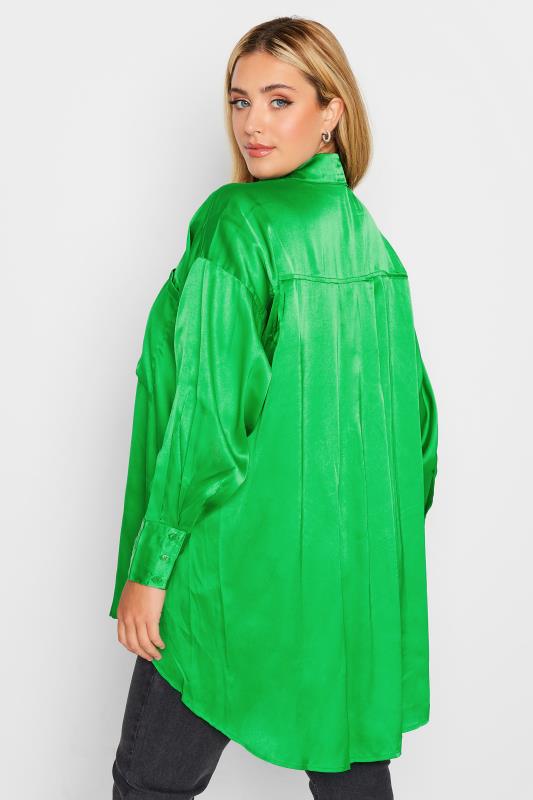 LIMITED COLLECTION Plus Size Bright Green Satin Shirt | Yours Clothing 3
