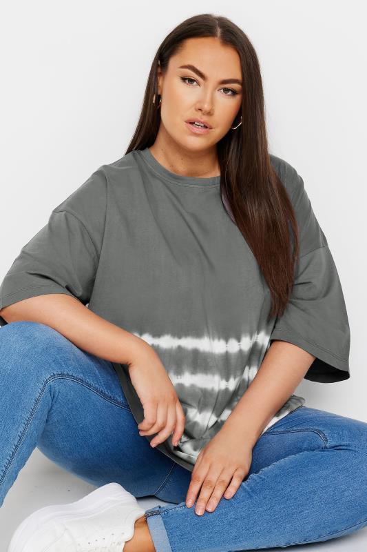 YOURS Plus Size Grey Tie Dye Boxy T-Shirt | Yours Clothing 4