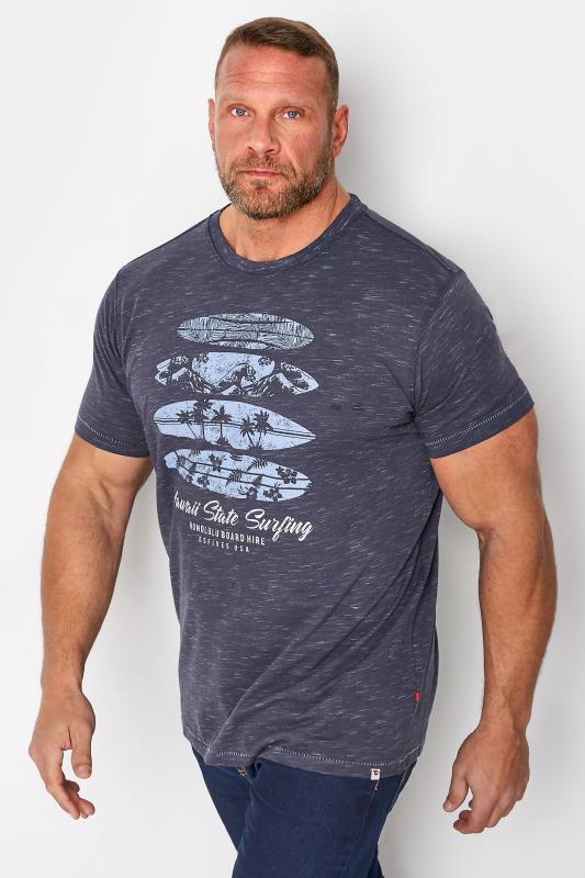 D555 Big & Tall Navy Blue Hawaii State Surf Printed T-Shirt 1