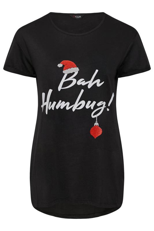 Plus Size Black 'Bah Humbug!' Glitter Slogan Christmas T-Shirt | Yours Clothing 6