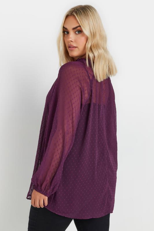 YOURS Plus Size Purple Tie Neck Dobby Blouse | Yours Clothing 3