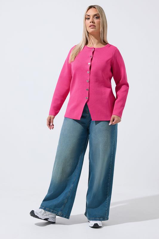 LIMITED COLLECTION Plus Size Cobalt Pink Compacted Knit Cardigan | Yours Clothing 1