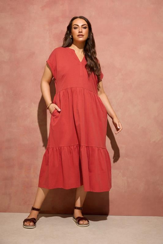  EVANS vestido midi terracota de algodón