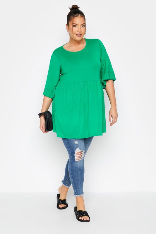 LIMITED COLLECTION Plus Size Jade Green Cross Back Frill Top | Yours Clothing 3