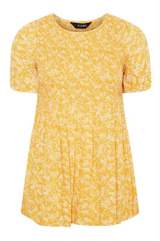 Curve Yellow Spot Print Shirred Short Sleeve Top 6