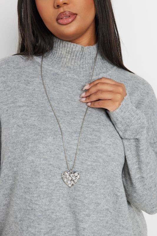  Grande Taille Silver Tone Diamante Heart Pendant Necklace