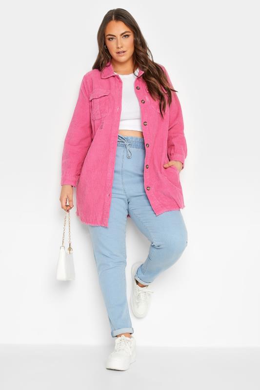 LIMITED COLLECTION Plus Size Hot Pink Ripped Cord Shacket | Yours Clothing  3