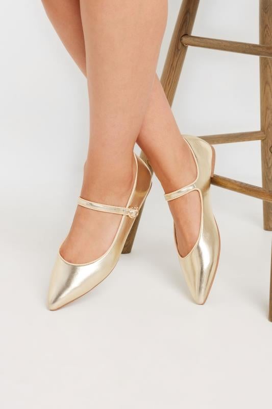 LTS Gold Mary Jane Point Flats In Standard Fit | Long Tall Sally 2