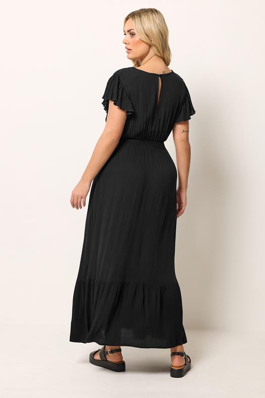 YOURS Plus Size Black Shirred Crinkle Maxi Dress | Yours Clothing 2