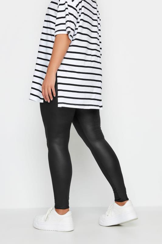 Plus Size Black Wet Look Stretch Leggings | Yours Clothing 3