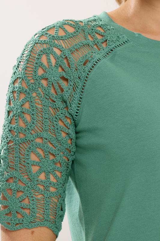 LTS Tall Women's Teal Green Crochet Raglan Cotton T-Shirt | Long Tall Sally 4