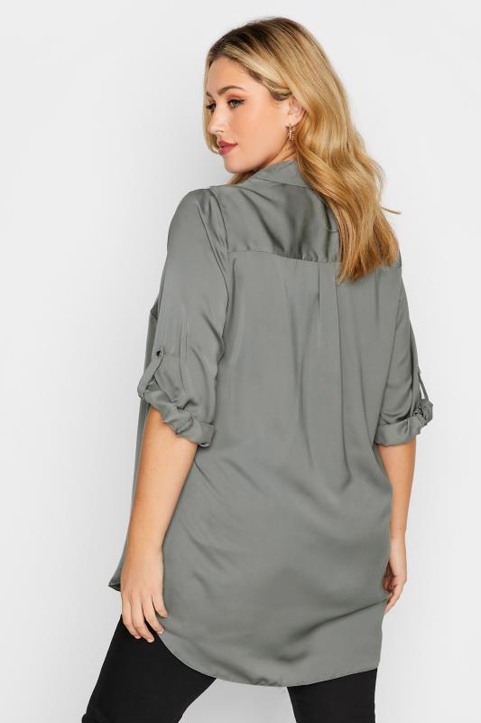 YOURS Plus Size Grey Satin Shirt | Yours Clothing 3