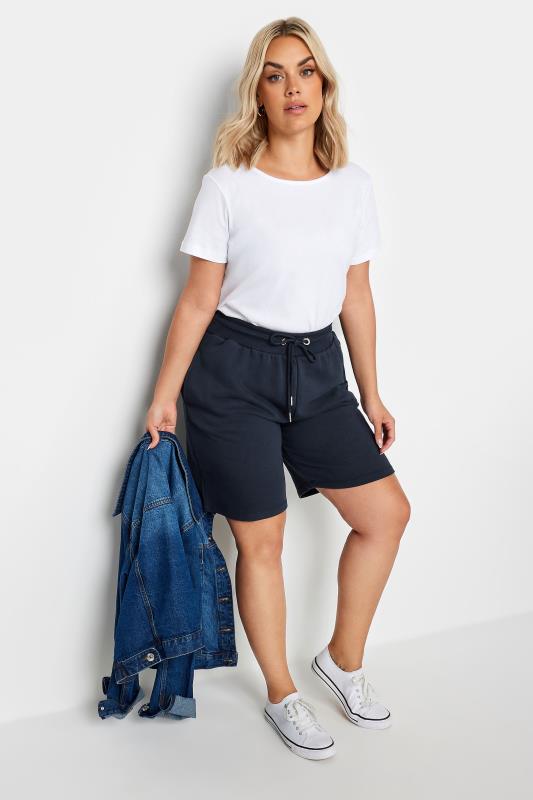 YOURS Plus Size Navy Blue Elasticated Jogger Shorts | Yours Clothing 2