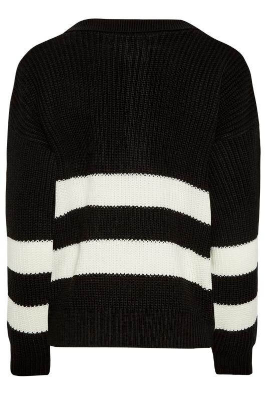 YOURS PETITE Plus Size Black & White Stripe Zip Collar Jumper | Yours Clothing 2