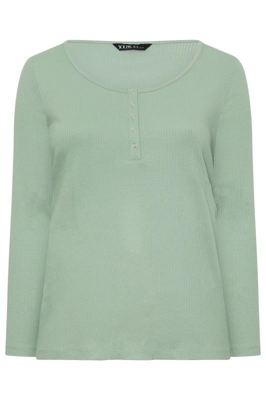YOURS Plus Size Light Green Ribbed Popper Fastening Top | Yours Clothing 5