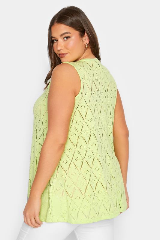 YOURS Plus Size Lime Green Broderie Anglaise Swing Vest Top | Yours Clothing 3