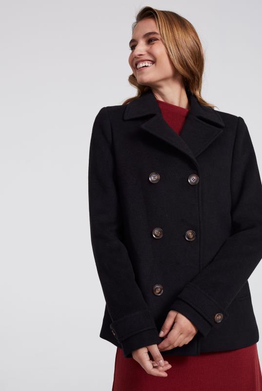 Black Wool Double Breasted Pea Coat | Long Tall Sally