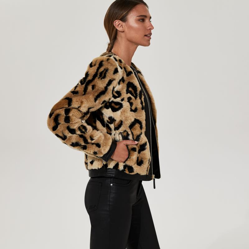 KARL LAGERFELD PARIS Natural Leopard Faux Fur Bomber | Long Tall Sally