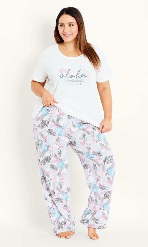 Plus Size  Evans White 'Aloha Morning' Slogan Pyjama Top