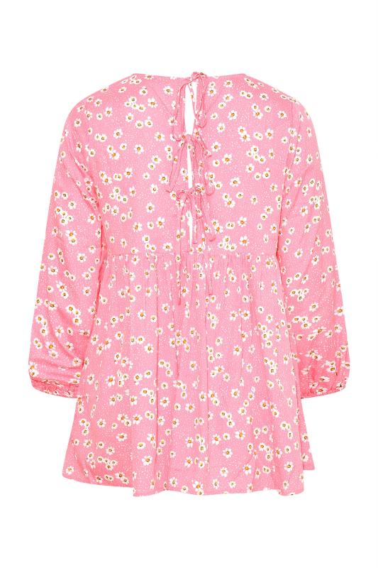 LIMITED COLLECTION Plus Size Pink Daisy Print Back Tie Smock Blouse | Yours Clothing 7