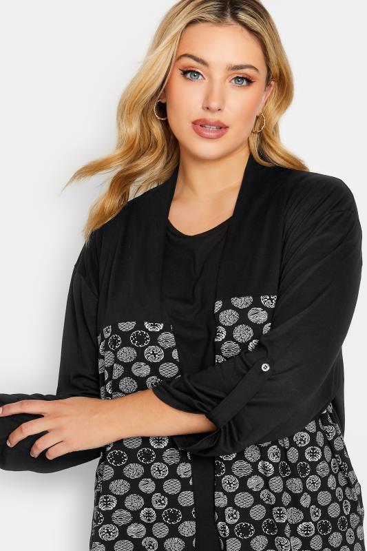 Plus Size Black Geometric Spot Print Colour Block Cardigan | Yours Clothing 4