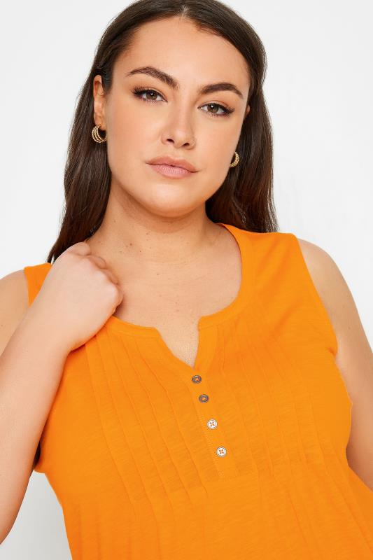YOURS Plus Size Orange Pintuck Henley Vest Top | Yours Clothing 4