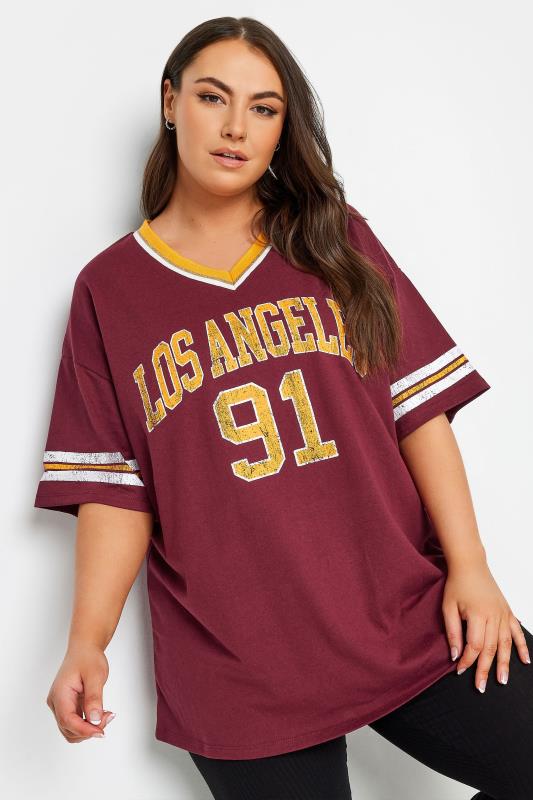  Grande Taille YOURS Curve Red 'Los Angeles' Slogan Varsity T-Shirt