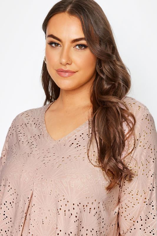 Plus Size Pink Broderie Anglaise V-Neck Top | Yours Clothing 4