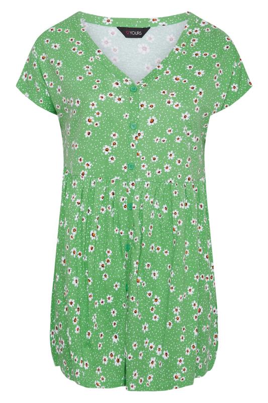 Plus Size Green Daisy Print Button Through Smock Top | Yours Clothing  6
