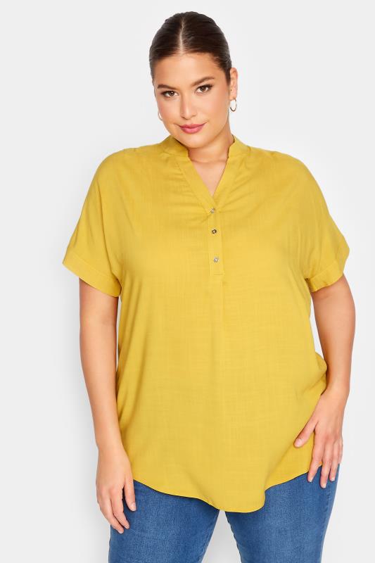 YOURS Plus Size Yellow Half Placket Blouse | Yours Clothing 1