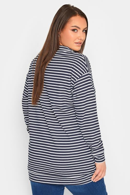 YOURS Curve Navy Blue & White Stripe Anchor Print Sweatshirt | Yours Clothing 3