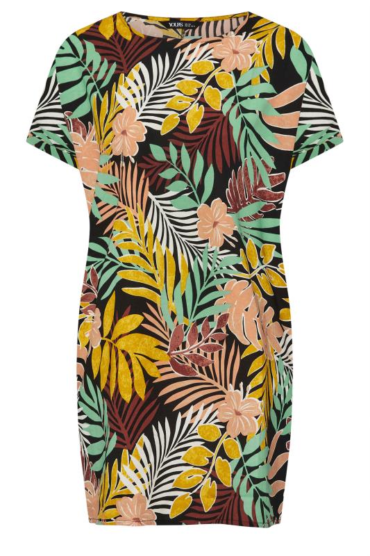 YOURS Plus Size Yellow & Green Tropical Print Tunic Dress | Yours Clothing 5