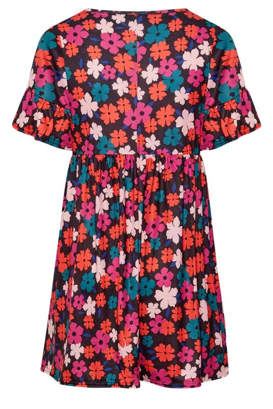 Curve Black & Pink Floral Short Sleeve Tunic Dress | Yours Clothing 7