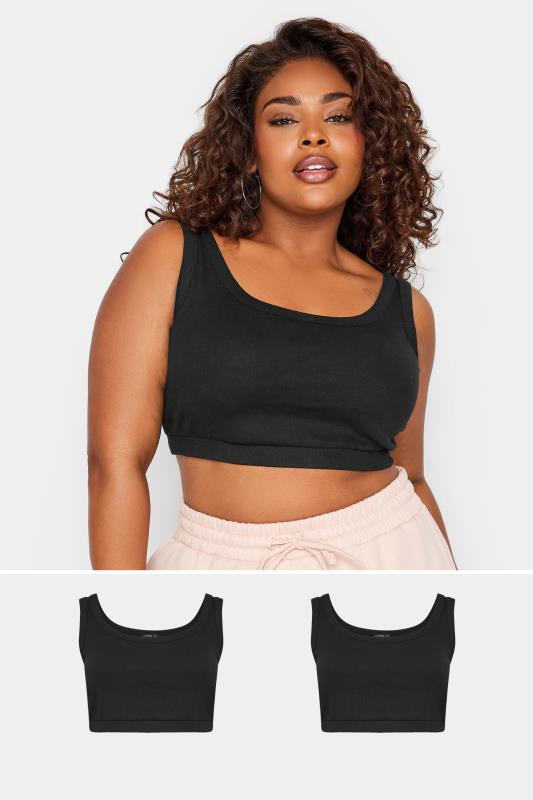 YOURS Plus Size 2 PACK Black Ribbed Crop Tops | Yours Clothing 1