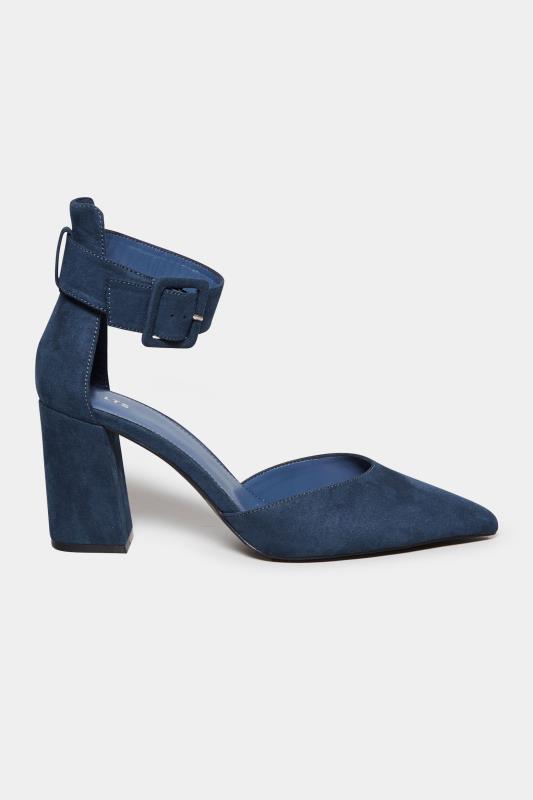 LTS Blue Pointed Block Heel Court Shoes In Standard D Fit | Long Tall Sally 3