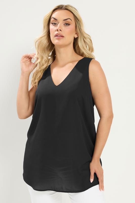  YOURS top sin mangas negro con escote de pico