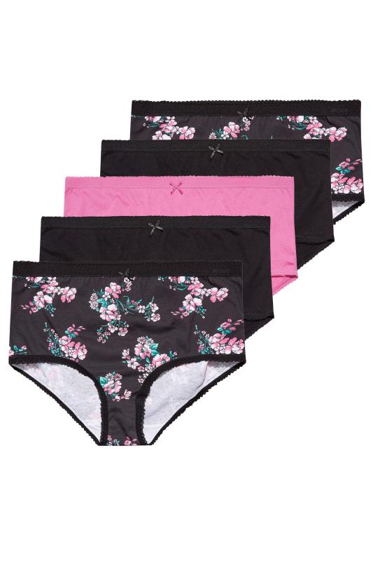 5 PACK Plus Size Black Floral High Waisted Full Briefs | Yours Clothing 2