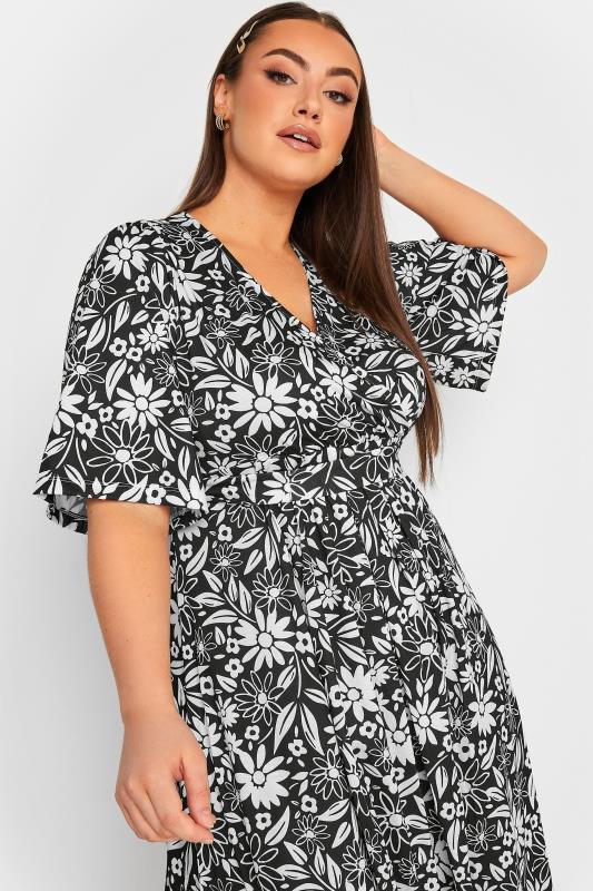 YOURS Plus Size Black Floral Print Wrap Midi Dress | Yours Clothing 4
