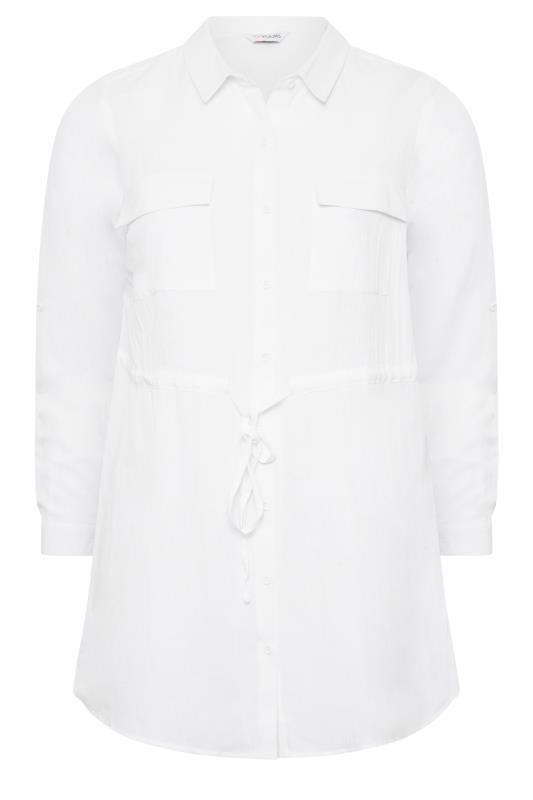 YOURS Curve White Linen Blend Utility Tunic Shirt | Yours Clothing  6