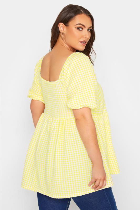 LIMITED COLLECTION Curve Lemon Yellow Gingham Milkmaid Top_C.jpg