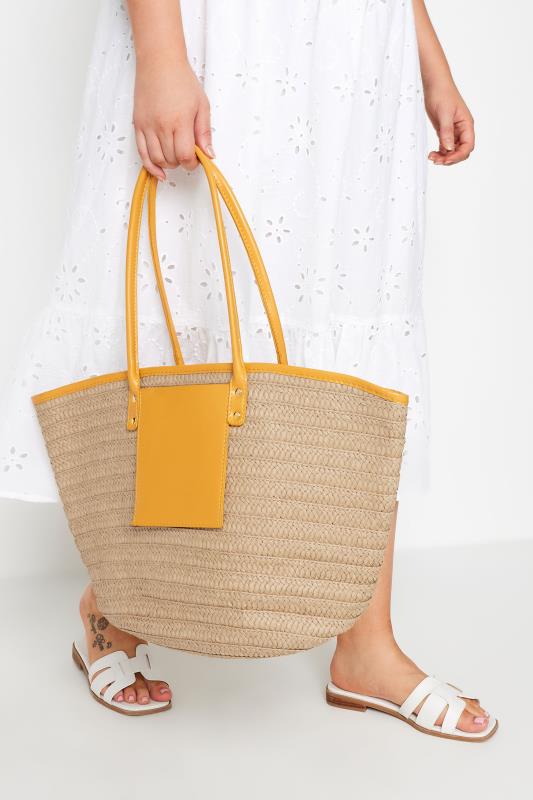  Grande Taille Brown & Yellow Straw Beach Bag