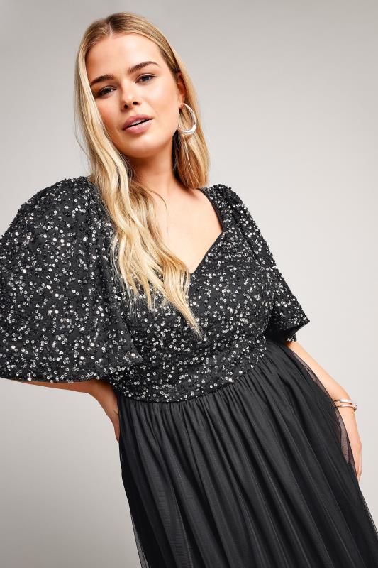 LUXE Plus Size Curve Black Sequin Sweetheart Ruffle Maxi Dress | Yours Clothing  5