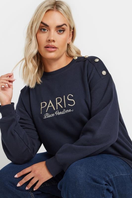  Grande Taille YOURS Curve Navy Blue 'Paris' Slogan Sweatshirt