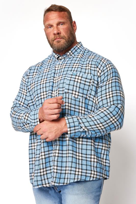 Plus Size  BadRhino Big & Tall Blue Brushed Cotton Flannel Check Shirt