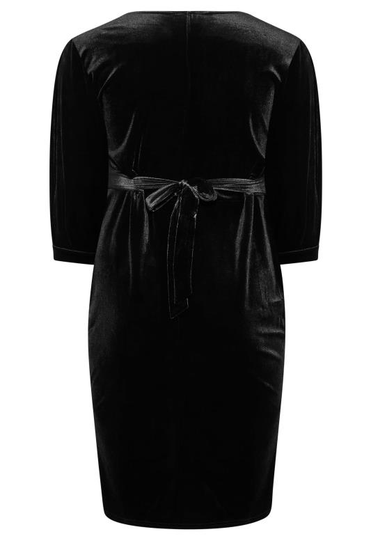 YOURS LONDON Curve Black Velvet Drop Shoulder Bodycon Wrap Dress | Yours Clothing 7