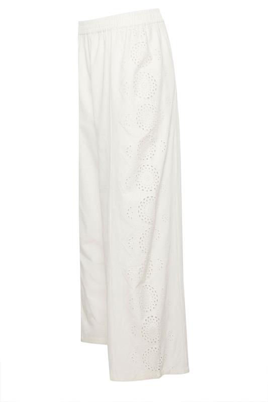 PixieGirl Petite Women's White Embroidered Cotton Wide Leg Trousers | PixieGirl 7