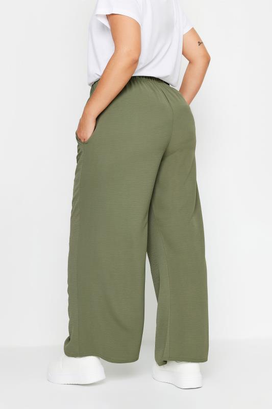 YOURS Plus Size Khaki Green Twill Wide Leg Trousers | Yours Clothing 3