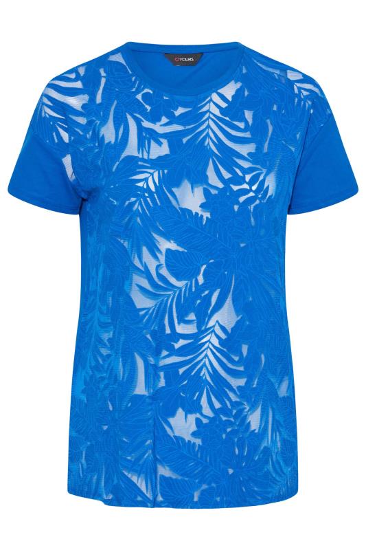 Plus Size Blue Tropical Print Mesh T-Shirt | Yours Clothing 6